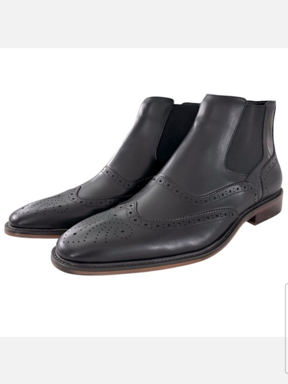 Asher Green AG2632 Black Leather Wingtip Chelsea Boots Oxford Men's Size 10